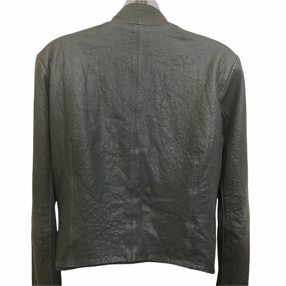 VEDA Leather Biker Jacket Dark Olive Green Size Large - Picture 11 of 15